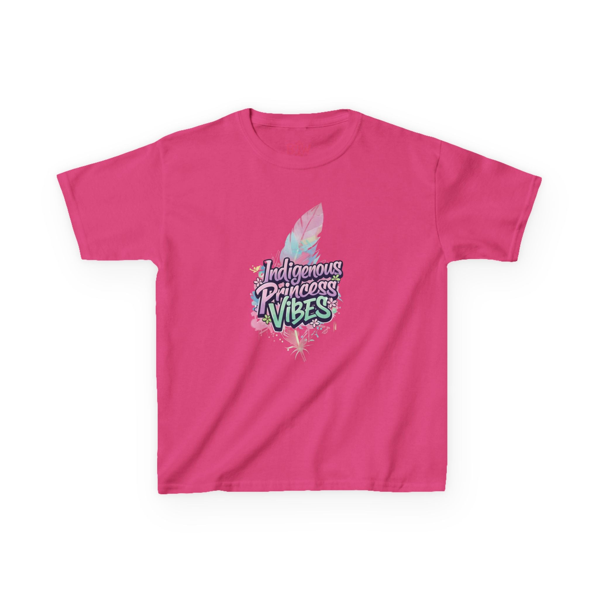 Kids Tee — "Indigenous Princess Vibes" Pastel Feather Graphic
