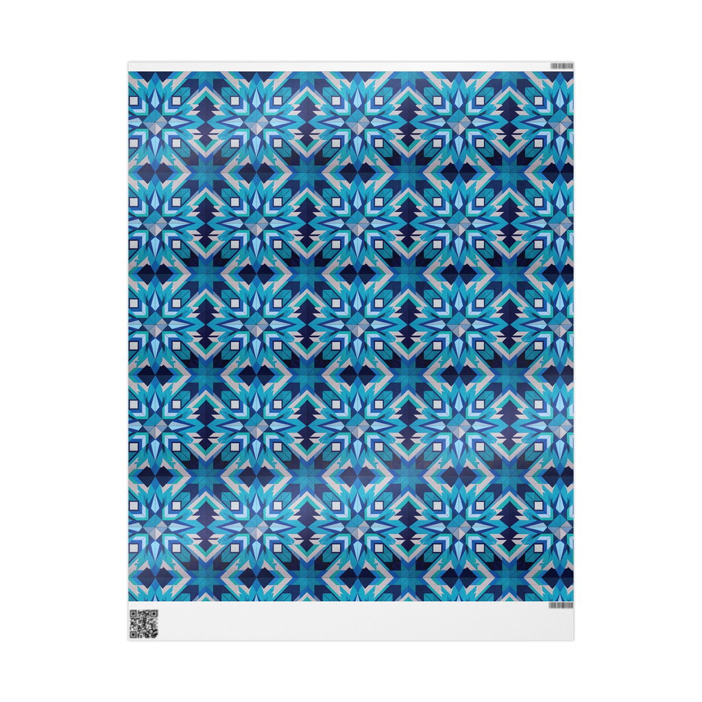 Indigenous Plains Cree Geometric Star Wrapping Paper – Blue & Turquoise Gift Wrap