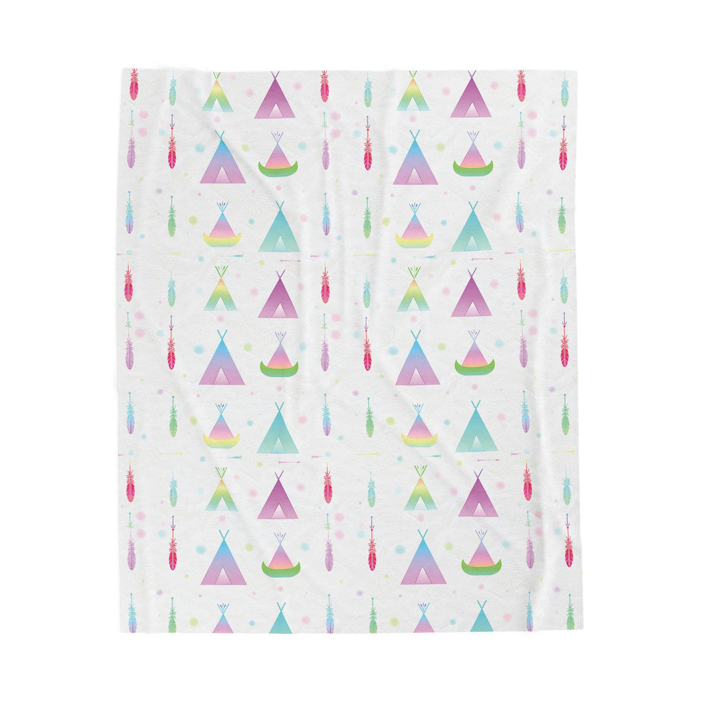 Tipi and Feather Velveteen Plush Blanket, Cozy Throw for Kids