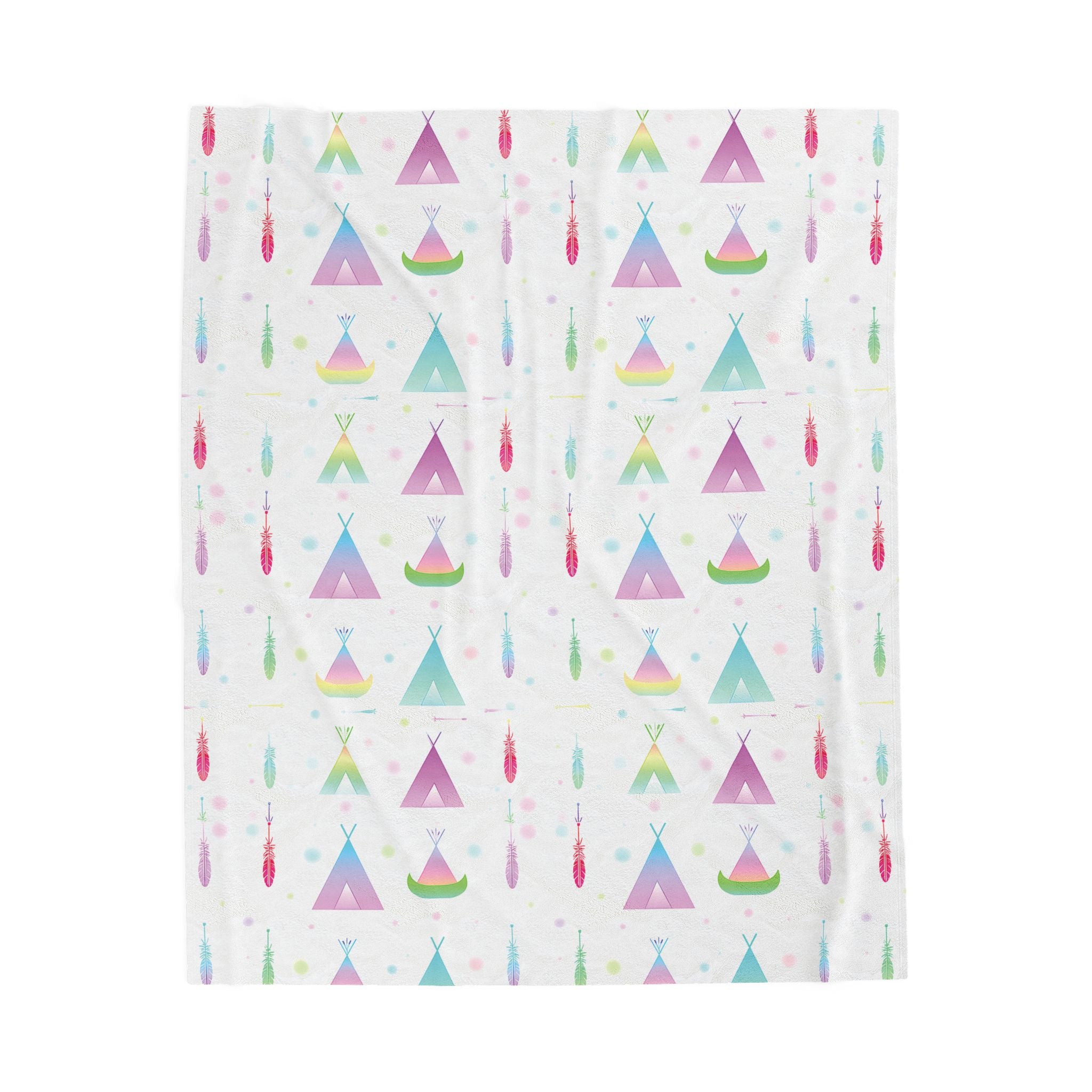Tipi and Feather Velveteen Plush Blanket, Cozy Throw for Kids