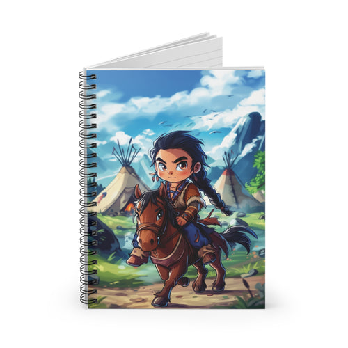 Adventure Kid Notebook — Cute Native Boy on Horse Spiral Journal (Ruled)