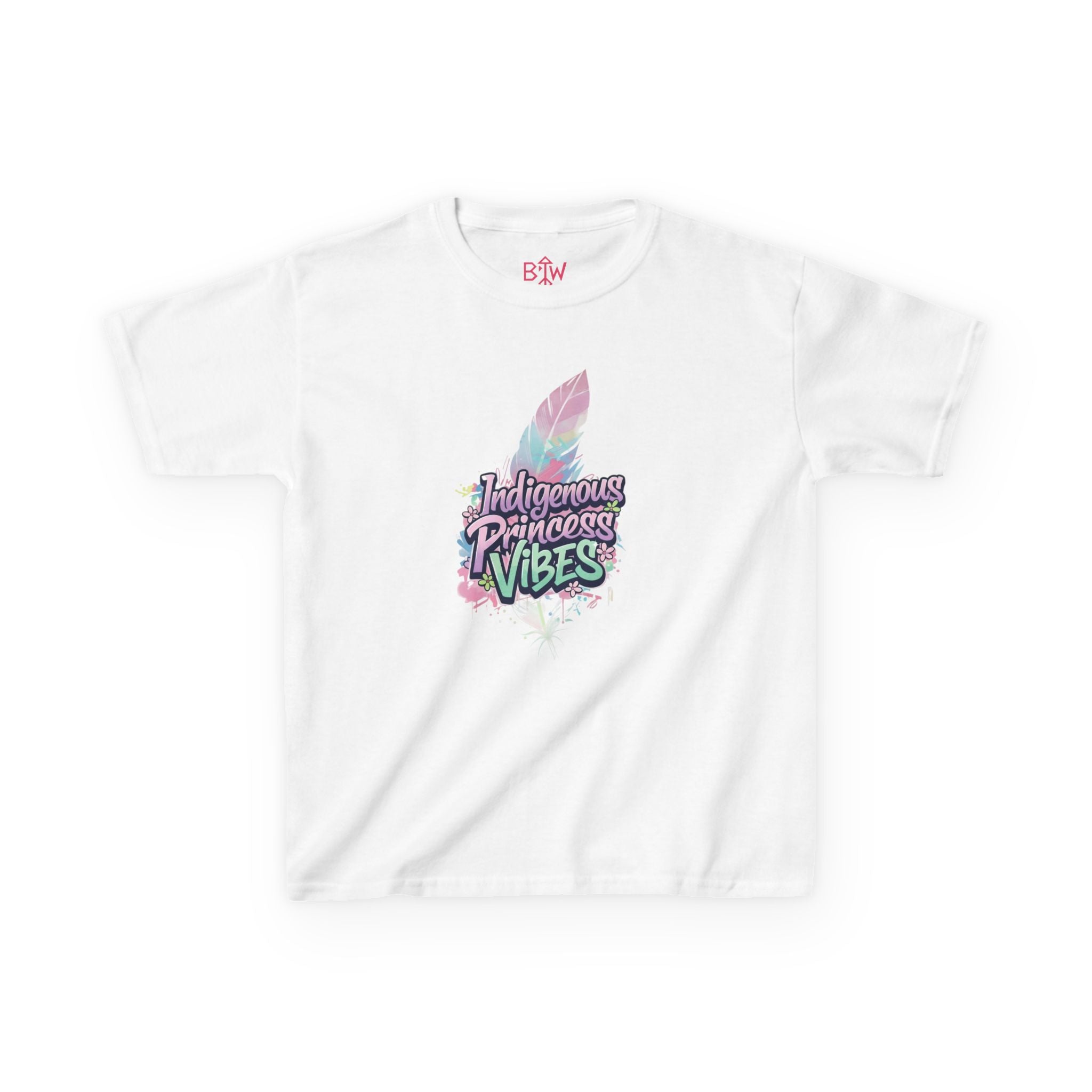 Kids Tee — "Indigenous Princess Vibes" Pastel Feather Graphic