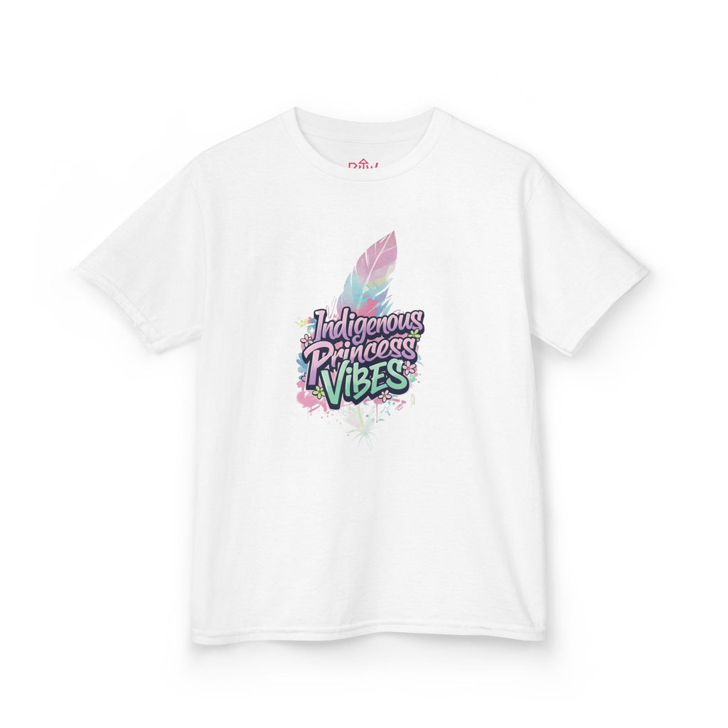 Kids Tee — "Indigenous Princess Vibes" Pastel Feather Graphic