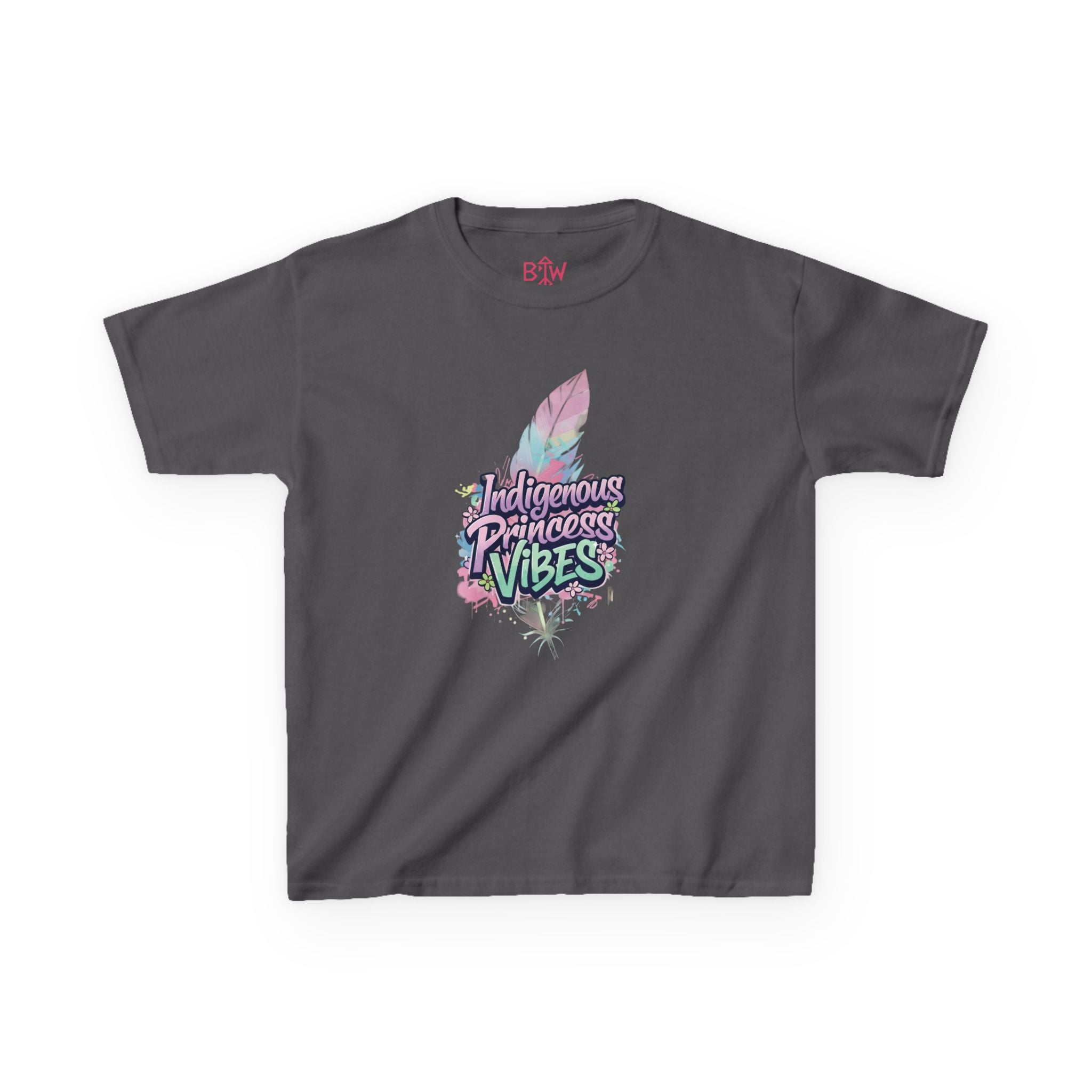 Kids Tee — "Indigenous Princess Vibes" Pastel Feather Graphic