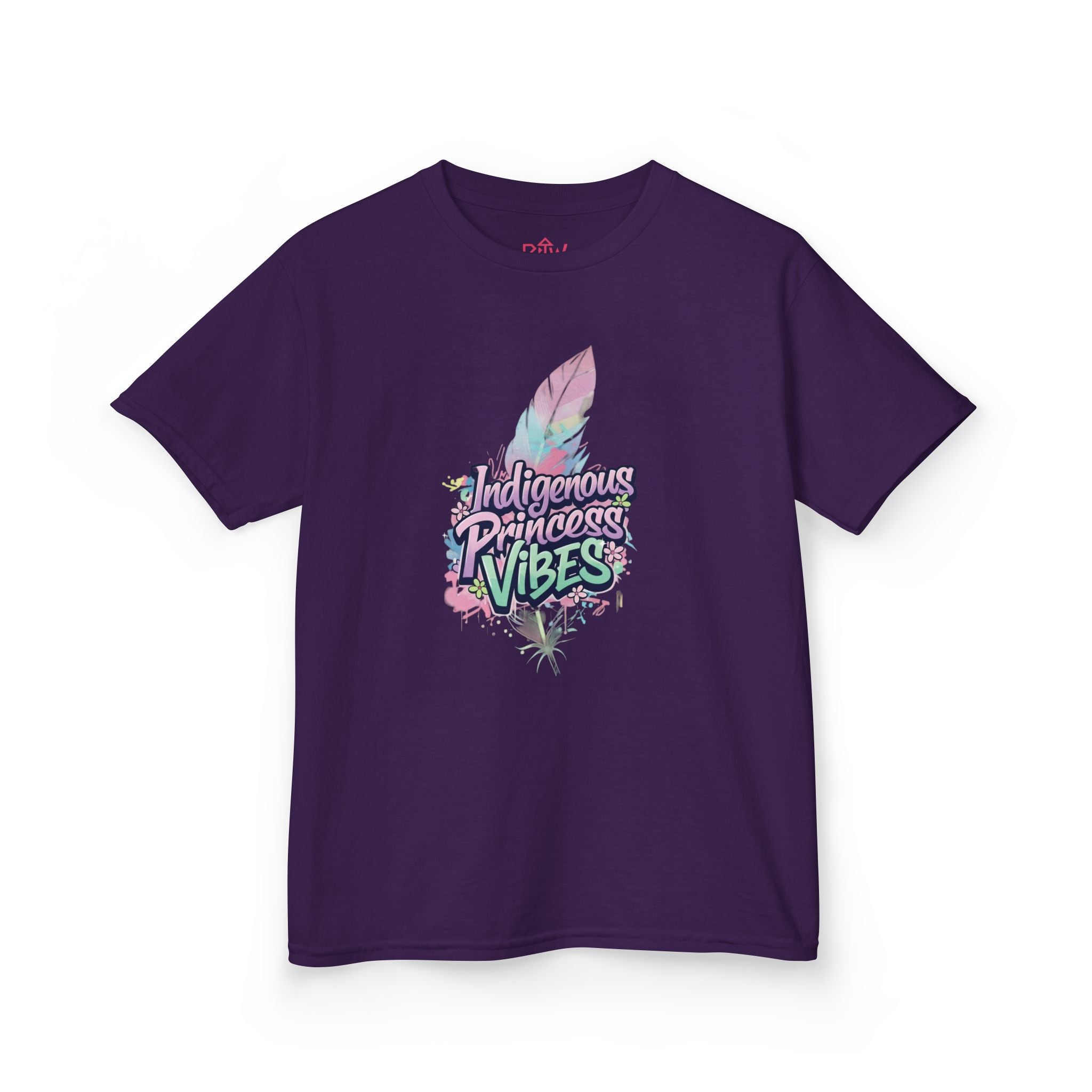 Kids Tee — "Indigenous Princess Vibes" Pastel Feather Graphic