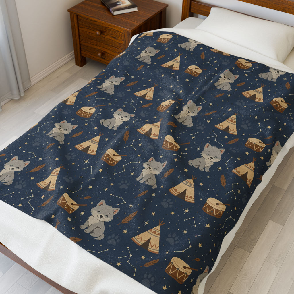 First Nation Designed Velveteen Plush Blanket — Indigenous Art Cozy Throw