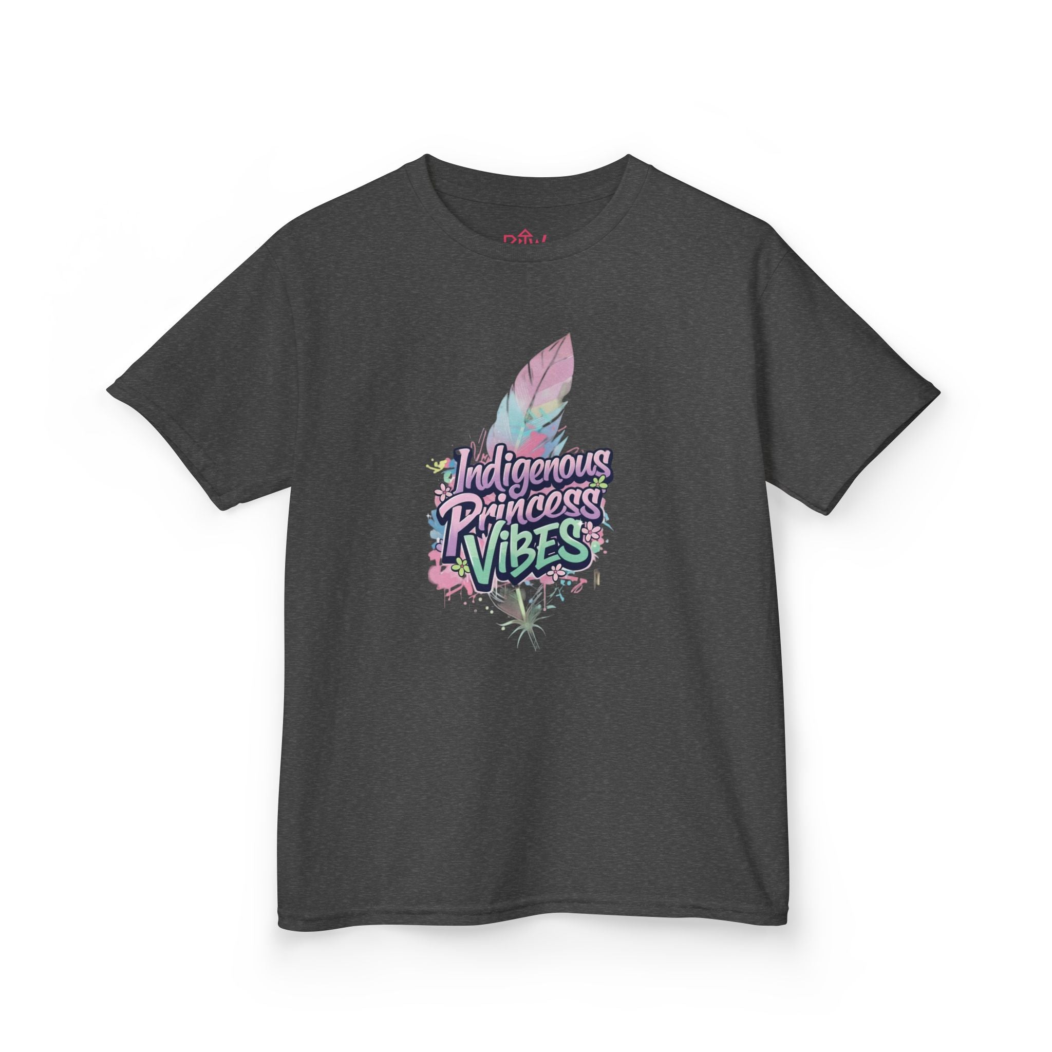 Kids Tee — "Indigenous Princess Vibes" Pastel Feather Graphic