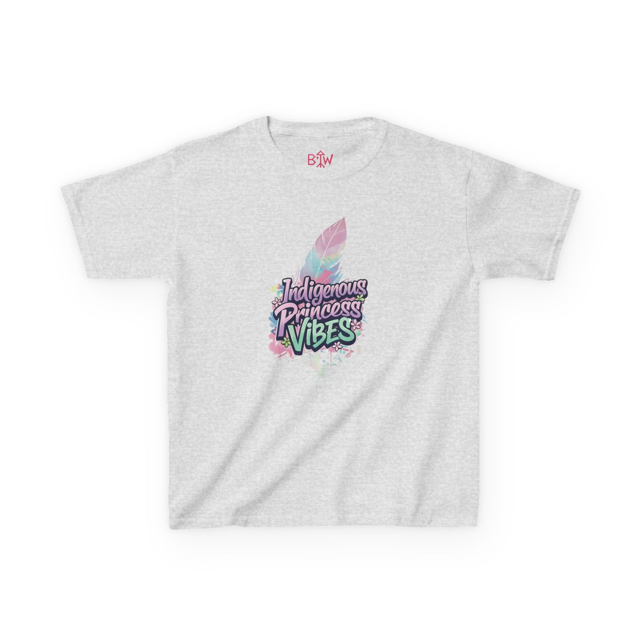 Kids Tee — "Indigenous Princess Vibes" Pastel Feather Graphic