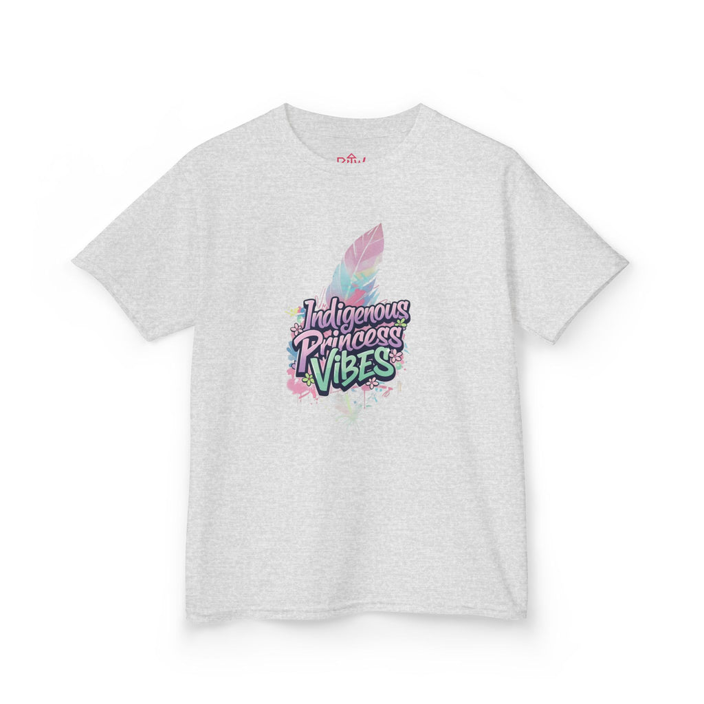 Kids Tee — "Indigenous Princess Vibes" Pastel Feather Graphic