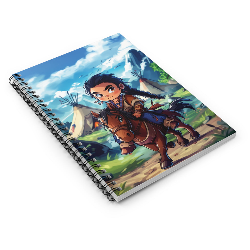 Adventure Kid Notebook — Cute Native Boy on Horse Spiral Journal (Ruled)