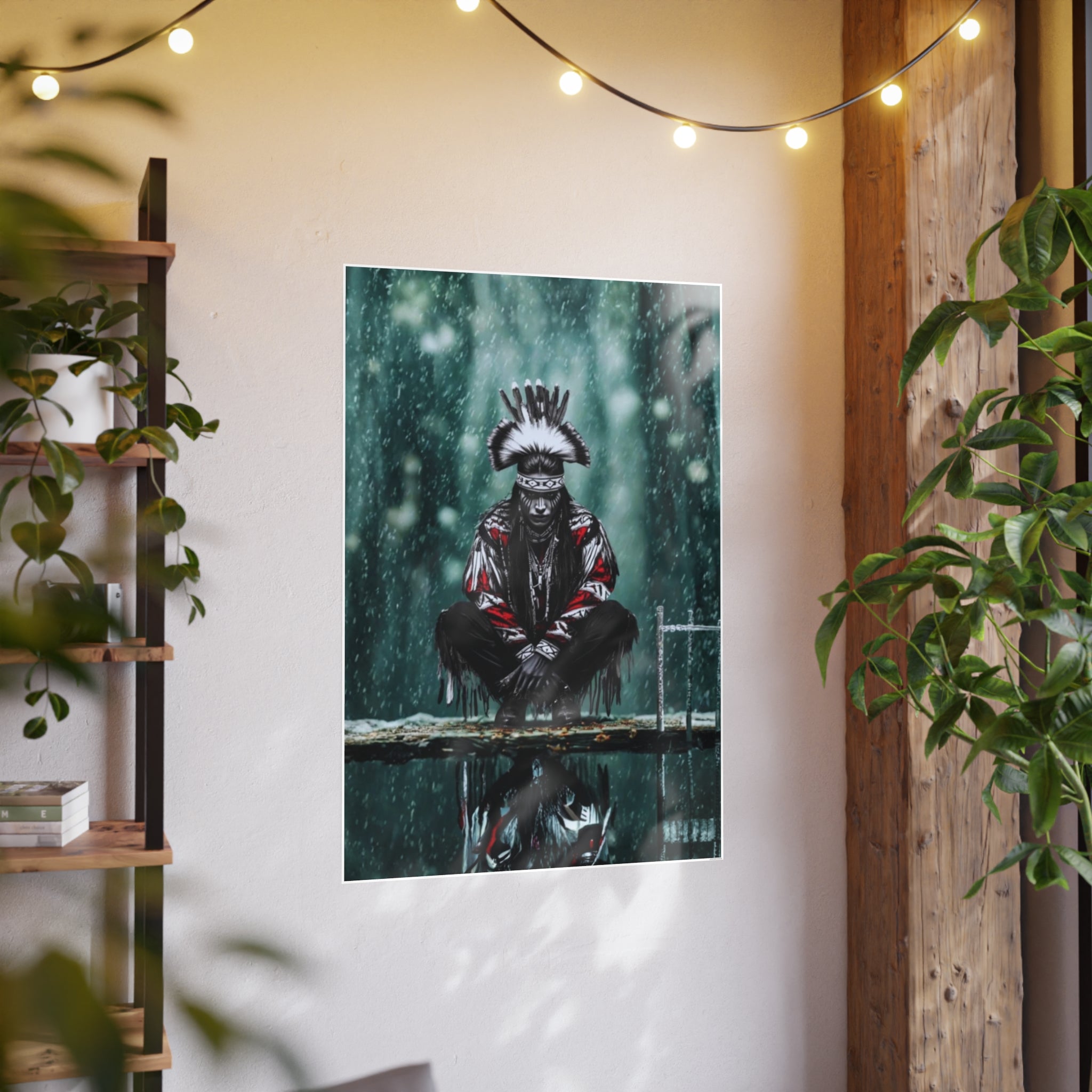 Native Warrior Art Poster — Moody Winter Portrait Photo Print