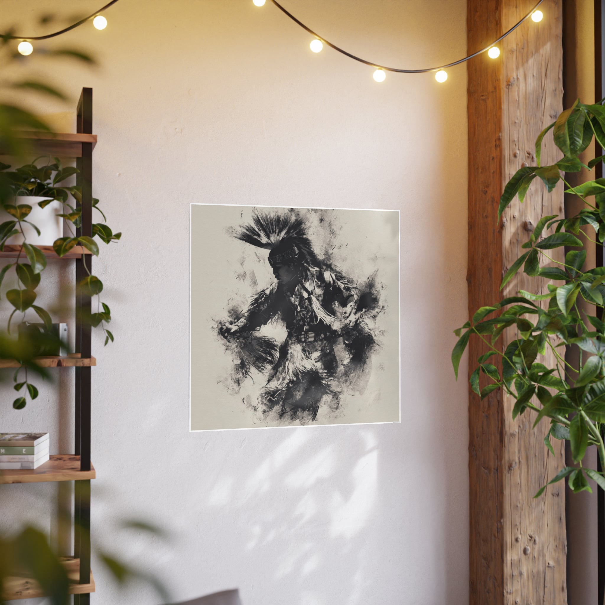 Abstract Ink Portrait Poster — Native Dancer Black & White Photo Art