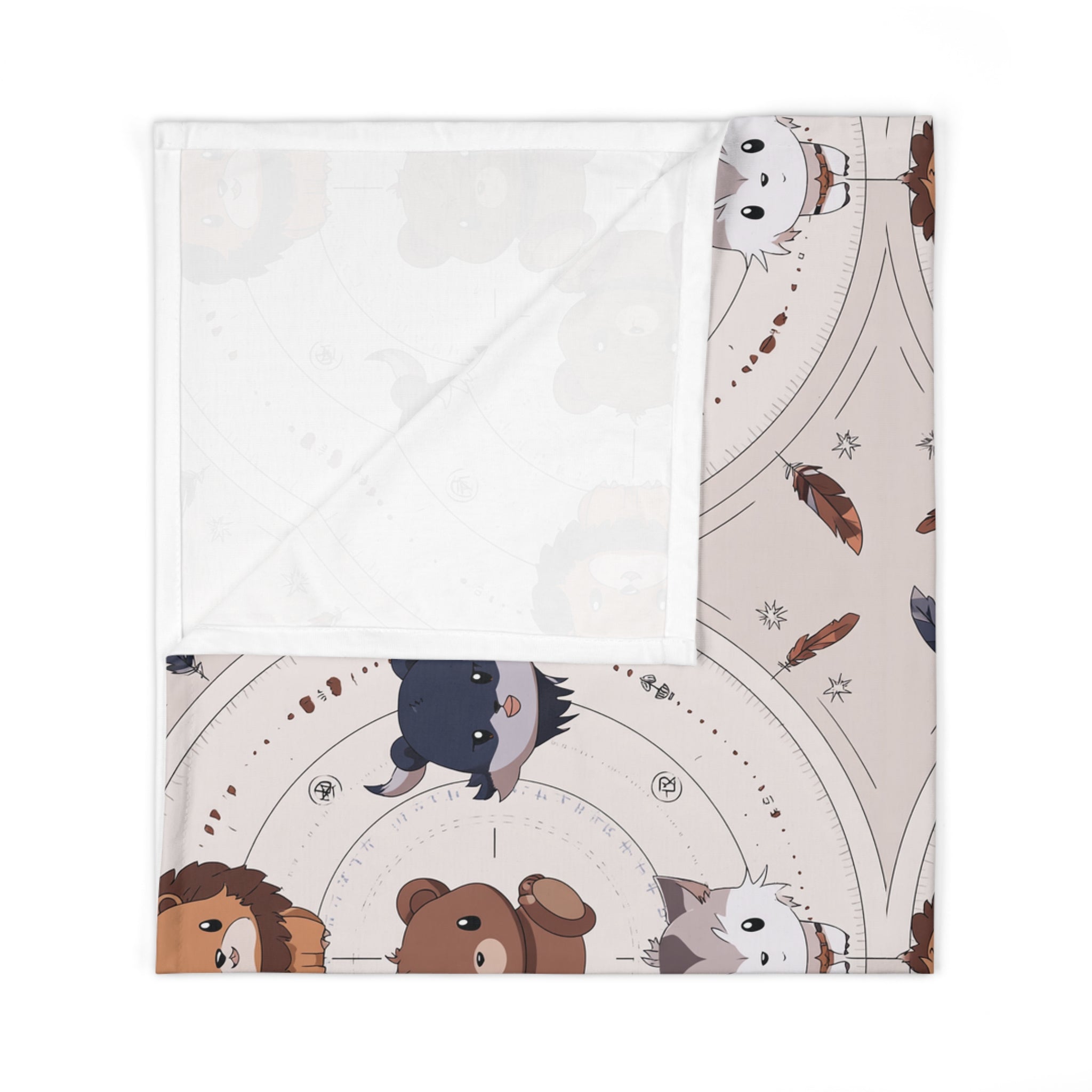 Neutral Woodland Animal Baby Swaddle Blanket — Lion, Bear & Fox Nursery Receiving Wrap
