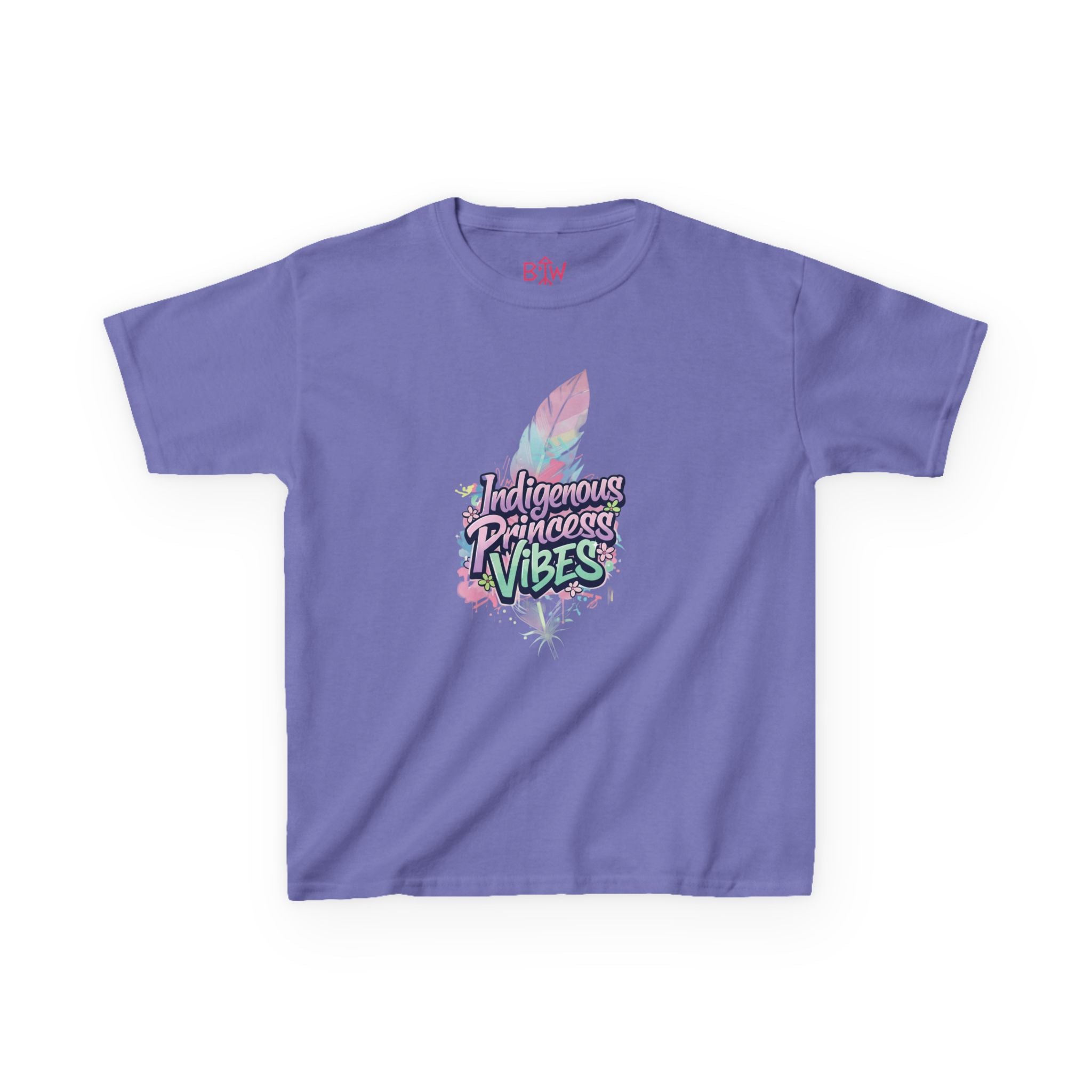 Kids Tee — "Indigenous Princess Vibes" Pastel Feather Graphic