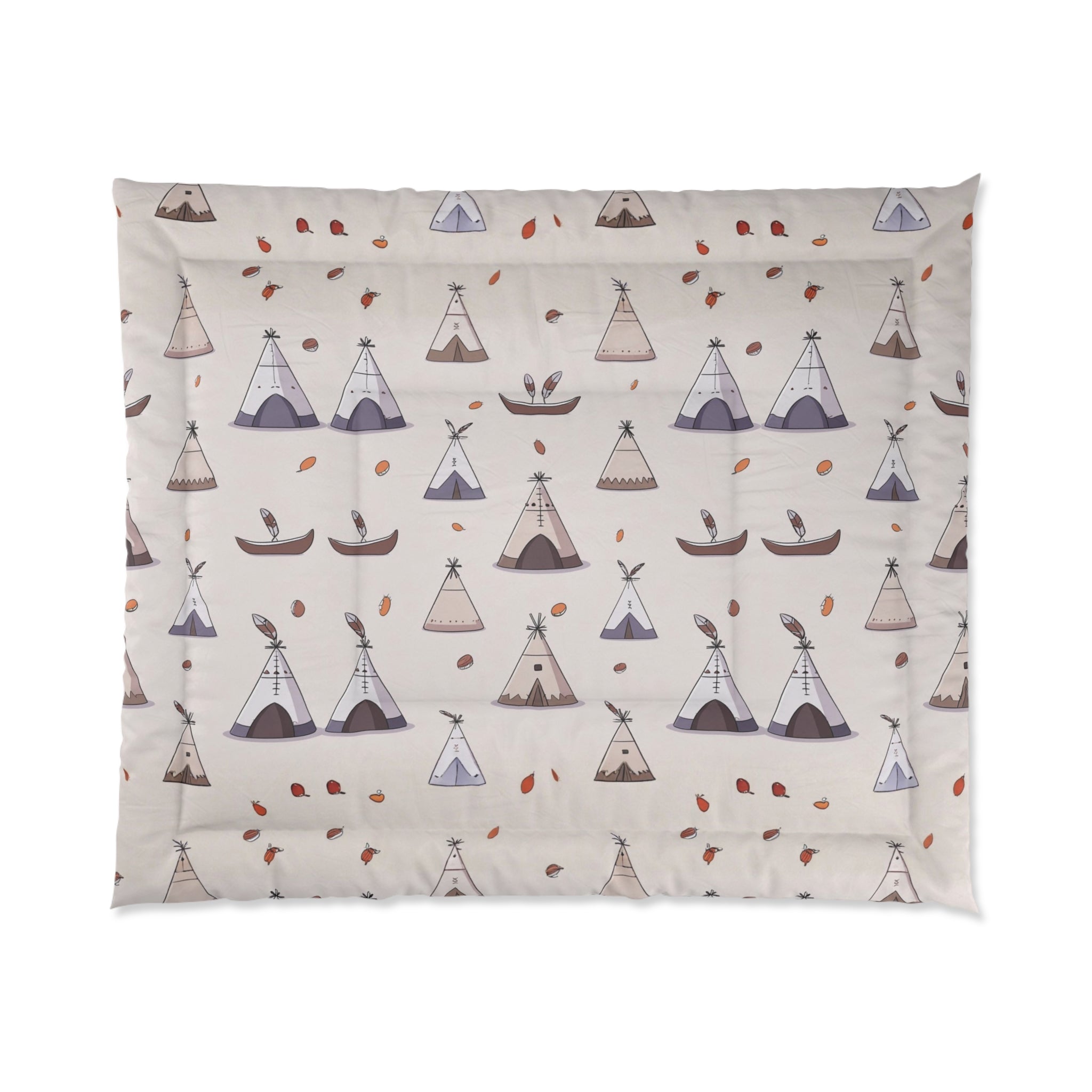 Boho Teepee Comforter — Neutral Teepee & Canoe Pattern Bedding