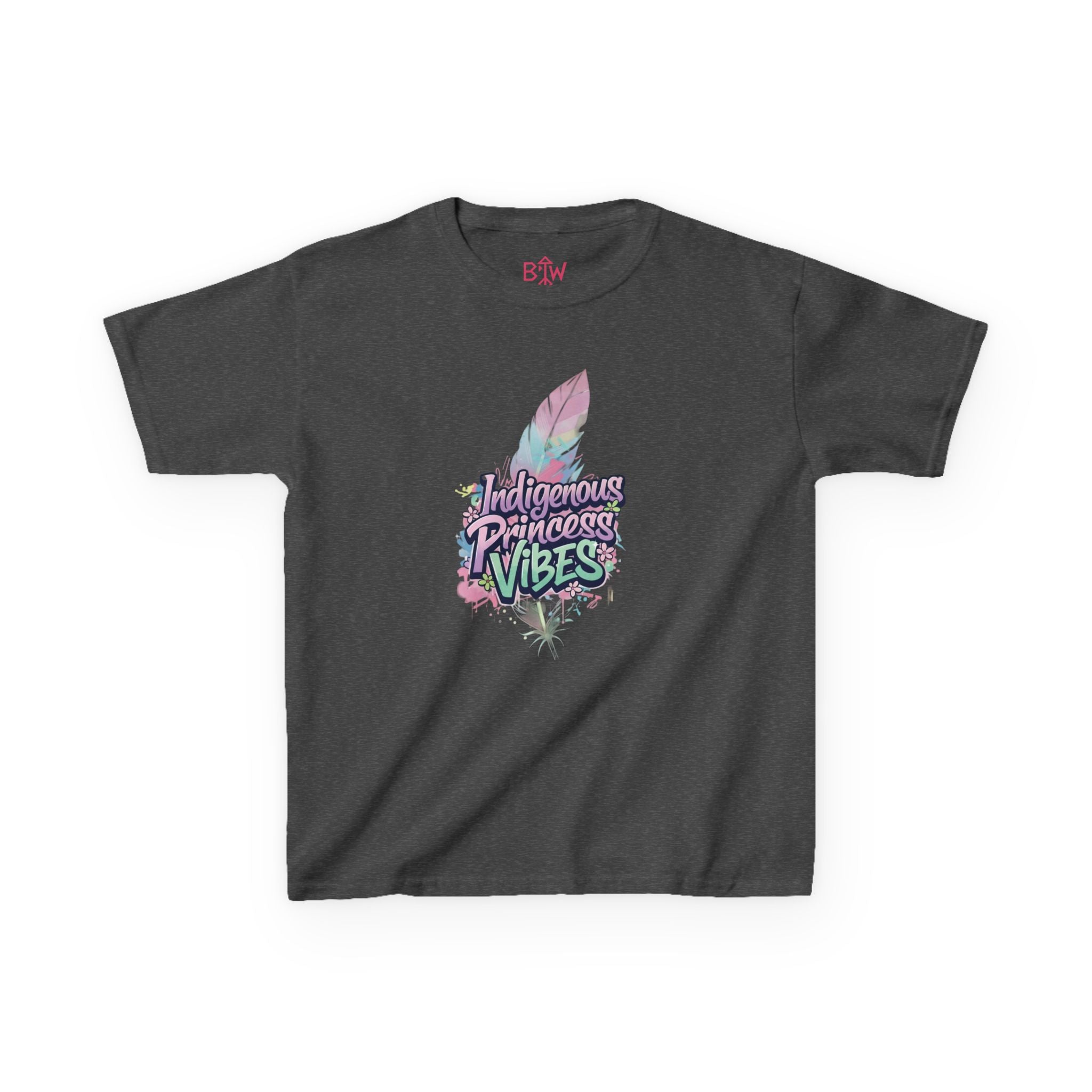 Kids Tee — "Indigenous Princess Vibes" Pastel Feather Graphic