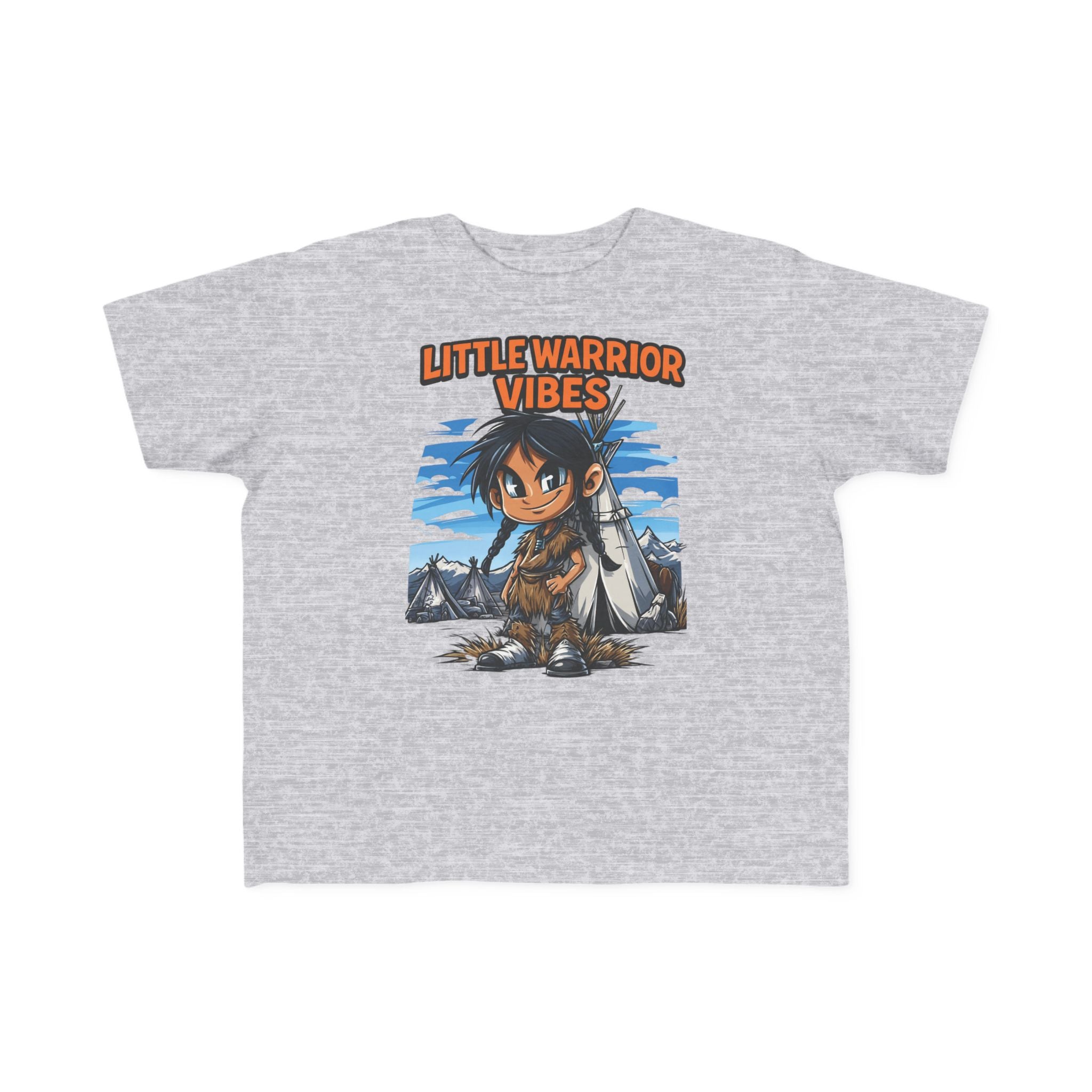 Toddler T‑Shirt — "Little Warrior Vibes" Cute Cartoon Tribal Adventure Tee