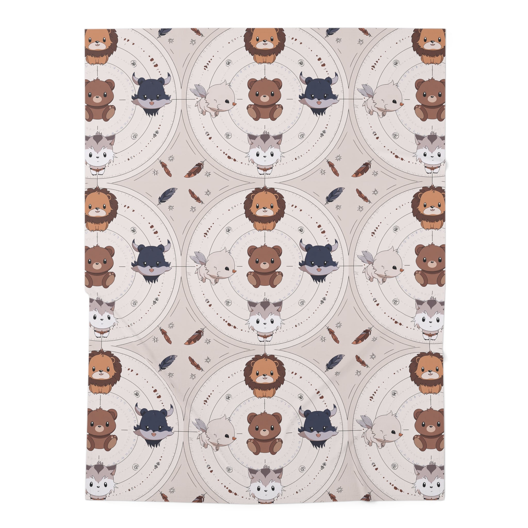 Neutral Woodland Animal Baby Swaddle Blanket — Lion, Bear & Fox Nursery Receiving Wrap