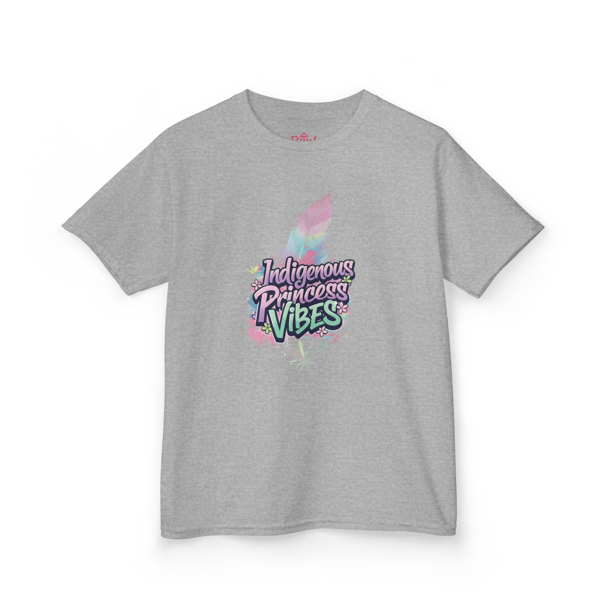 Kids Tee — "Indigenous Princess Vibes" Pastel Feather Graphic