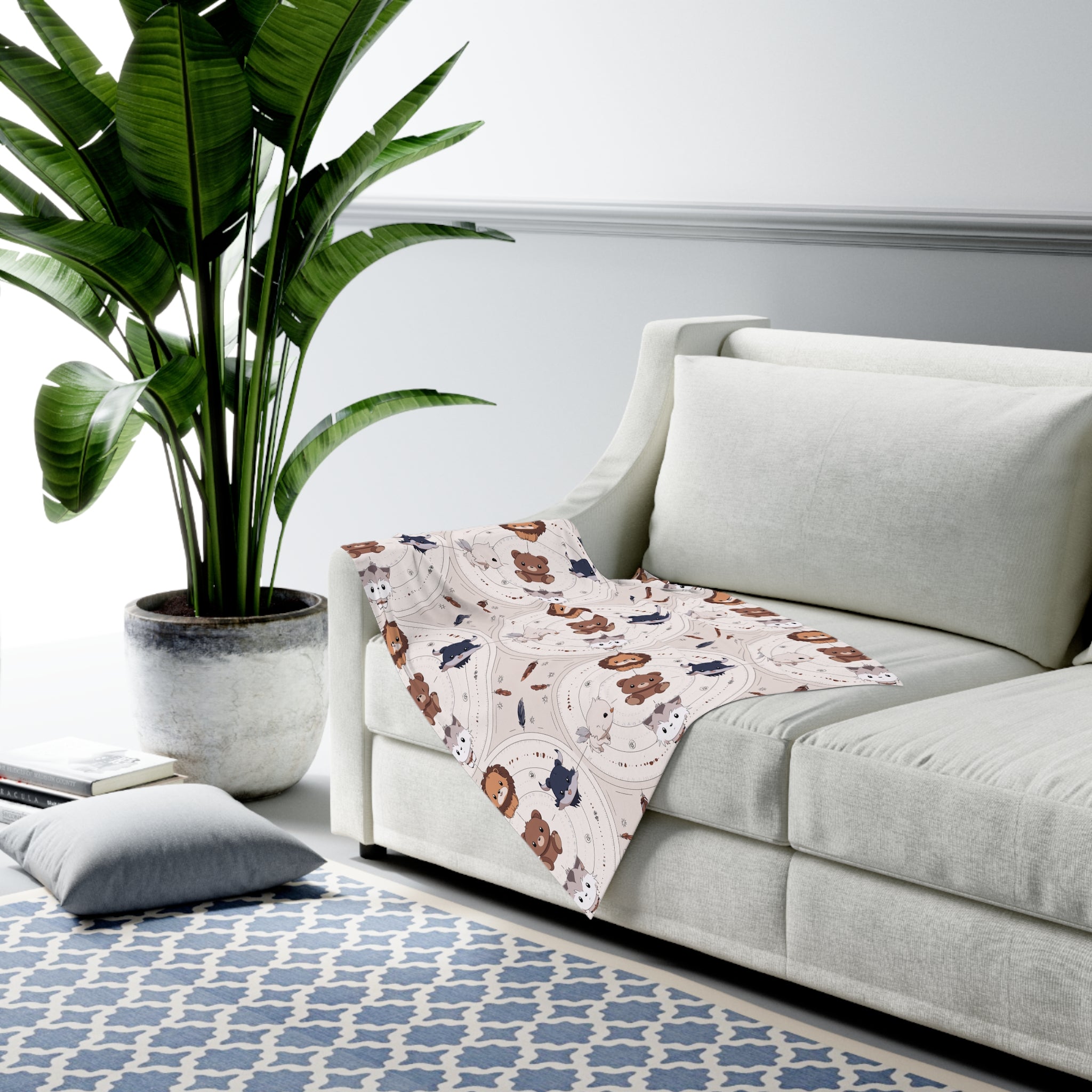 Neutral Woodland Animal Baby Swaddle Blanket — Lion, Bear & Fox Nursery Receiving Wrap