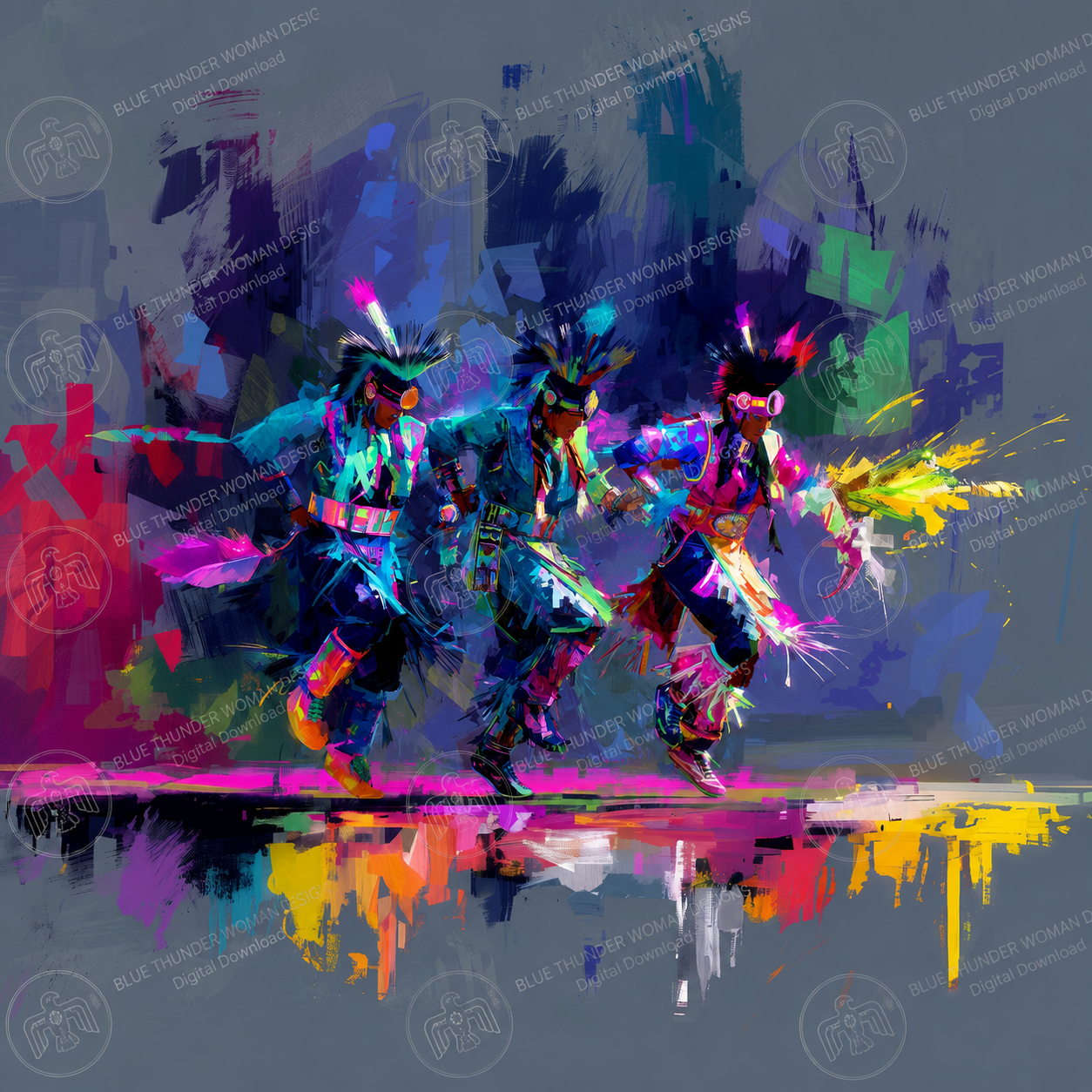Neon Grass Dance | Contemporary Indigenous Digital Wall Art
