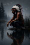 Silent Reflection | Indigenous Warrior Digital Wall Art